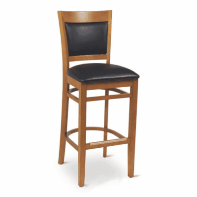 Quick-Ship Wood Finish Bar Stool with Upholstered Seat and Back