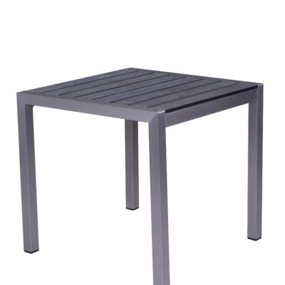 Synthetic Teak Wood Slats Table in Pewter