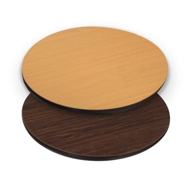 Reversible Commercial Laminate Table Top in Walnut/Oak with Brown T-Mold