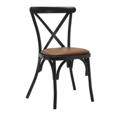 Antique-Look Stackable Aluminum Cross-Back Indoor/Outdoor Chair in Black