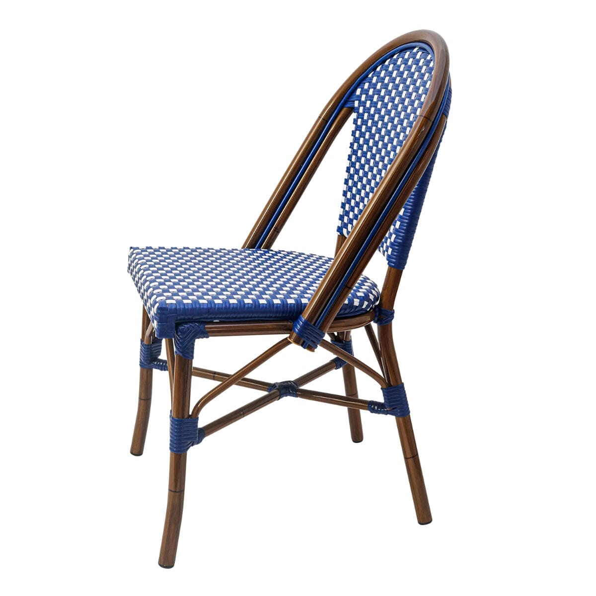 Synthetic Wicker & Bamboo Commercial Outdoor Chair in Blue and White - Image 4