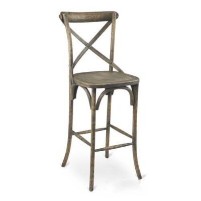 Antique Ash Wood Cross-Back Commercial Barstool