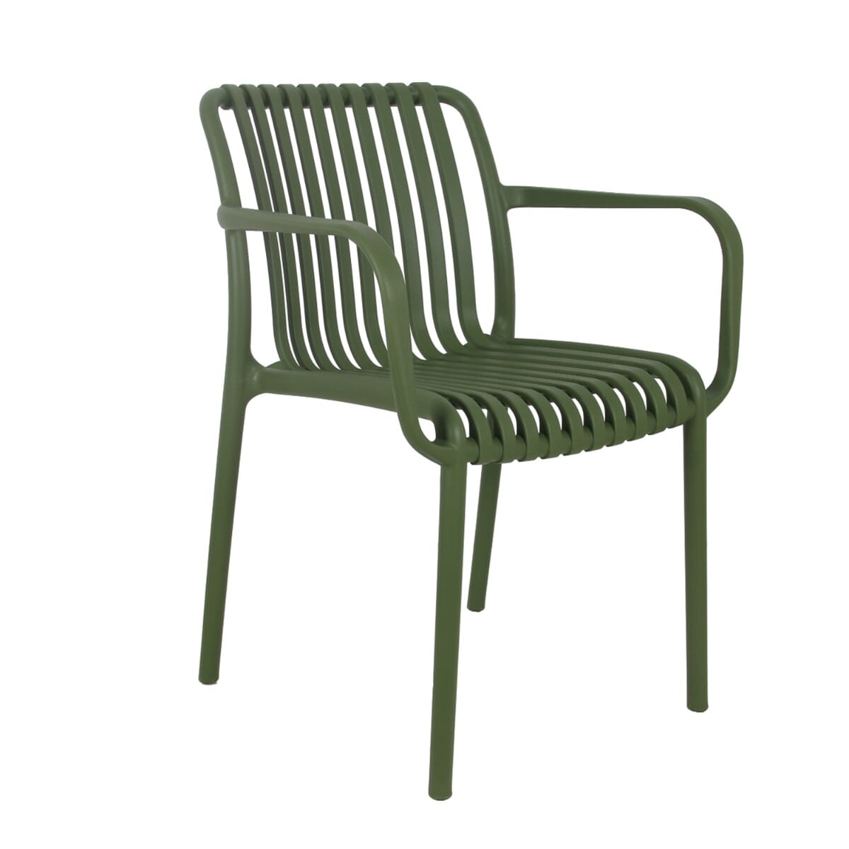 Stackable Indoor/Outdoor Arm Resin Chair With Striped Seat and Back in Green - Image 2