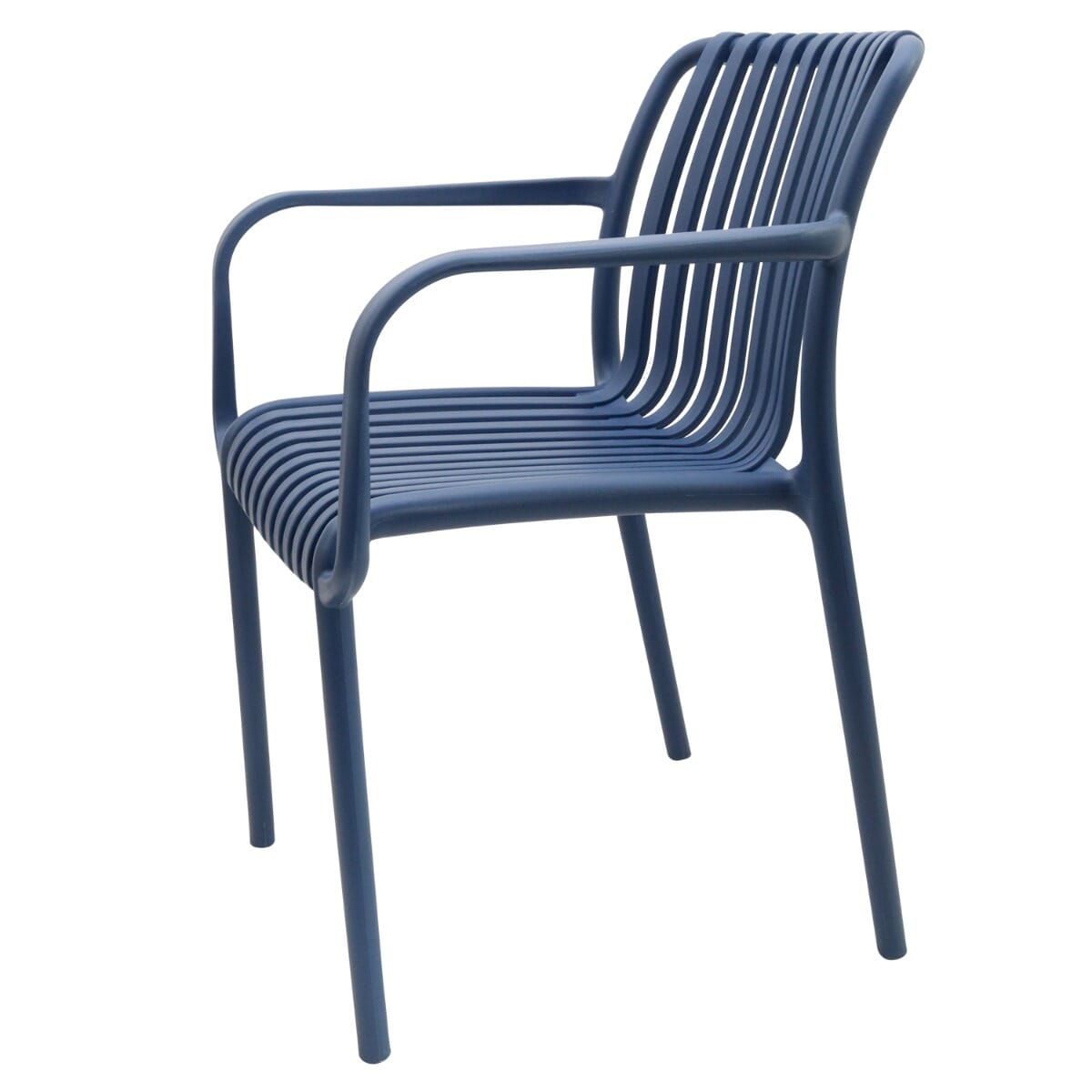 Stackable Indoor/Outdoor Arm Resin Chair With Striped Seat and Back in Blue - Image 3