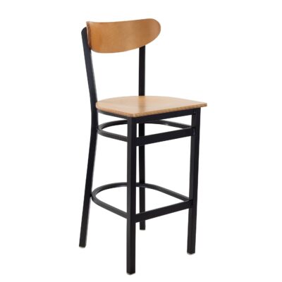 Black Metal Frame Bar Stool with Kidney Shaped Veneer Back