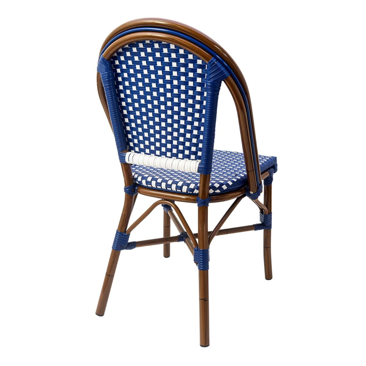 Synthetic Wicker & Bamboo Commercial Outdoor Chair in Blue and White - Image 2