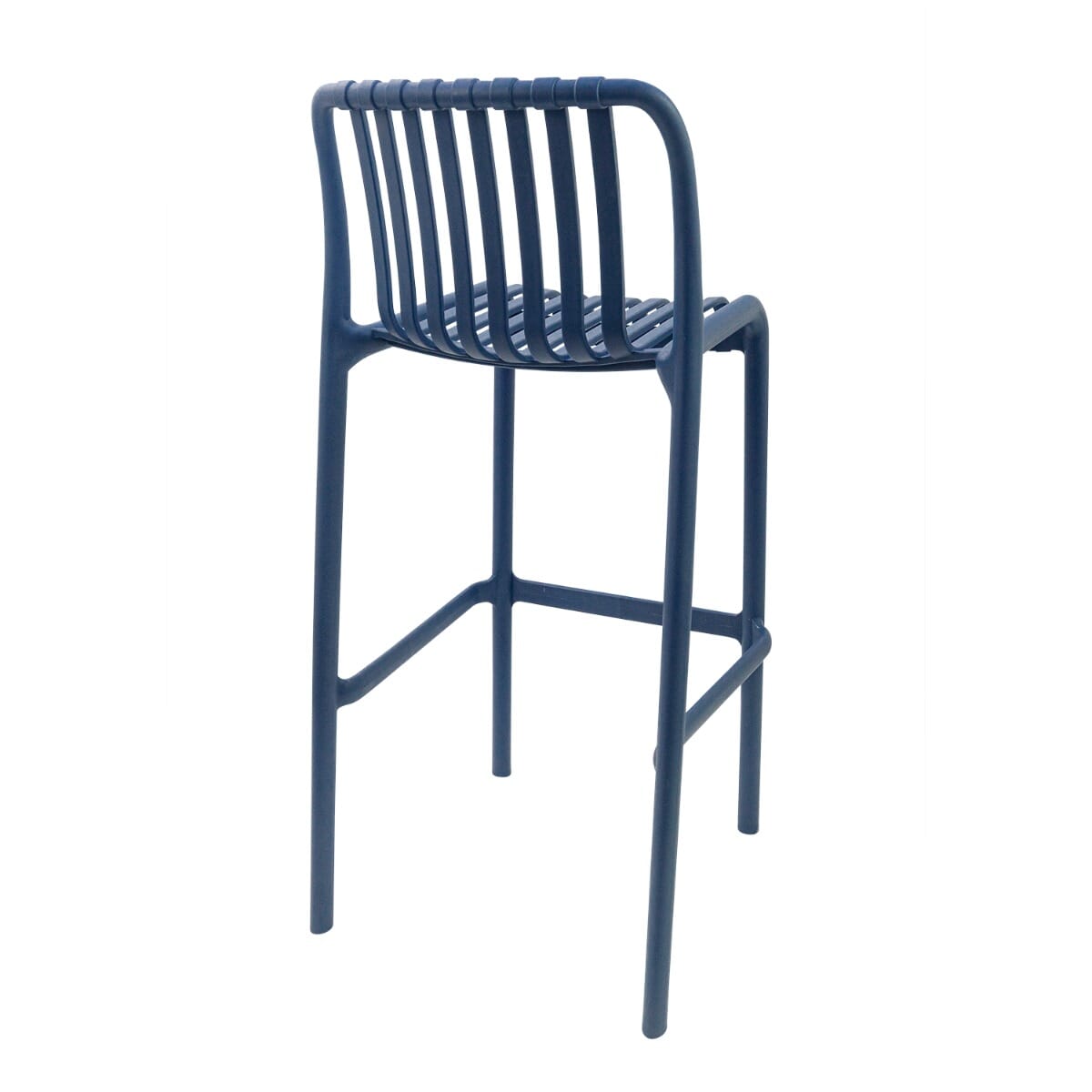 Stackable Indoor/Outdoor Resin Bar Stool With Striped Seat and Back in Blue - Image 2
