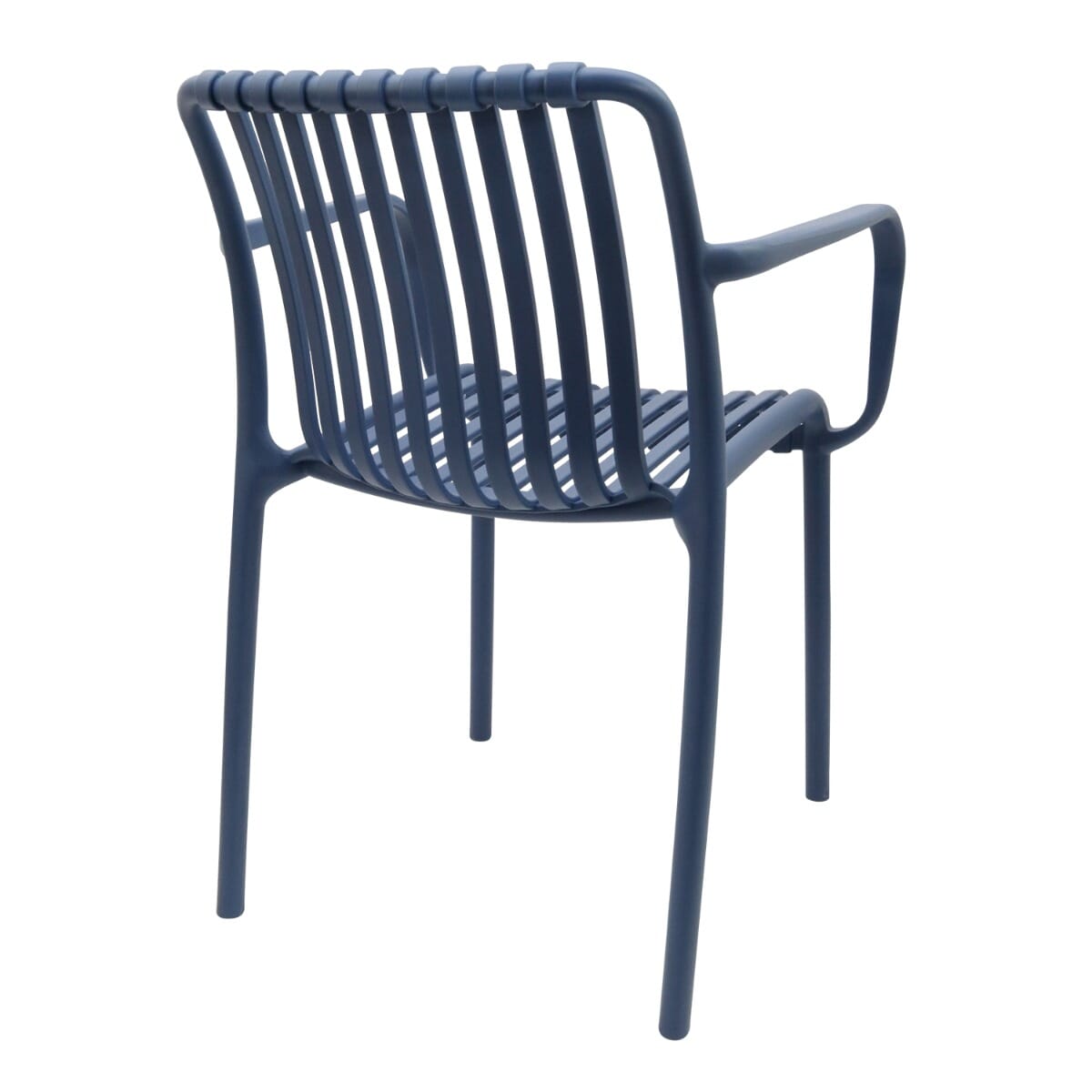 Stackable Indoor/Outdoor Arm Resin Chair With Striped Seat and Back in Blue - Image 2