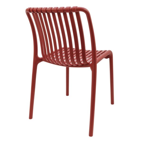 Stackable Indoor/Outdoor Resin Chair With Striped Seat and Back in Red - Image 2