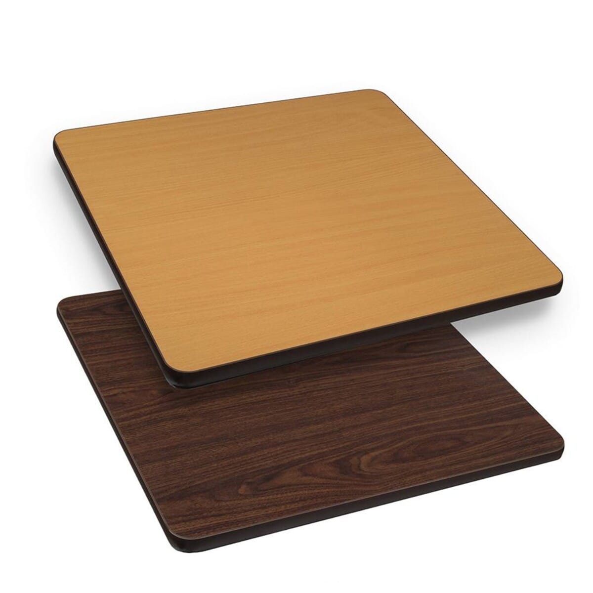 Reversible Commercial Laminate Table Top in Walnut/Oak with Brown T-Mold - Image 2