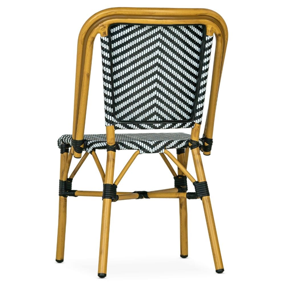 Wicker & Bamboo Commercial Outdoor Stackable Chair - Black/White - Image 3
