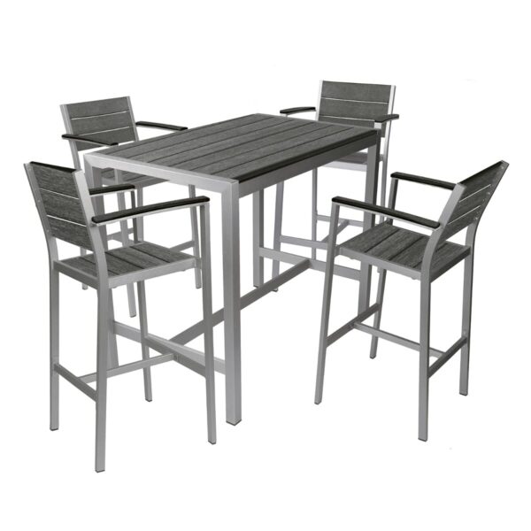 Aluminum Frame Outdoor Arm Restaurant Bar Stool With Pewter Synthetic Teak Slats - Image 3