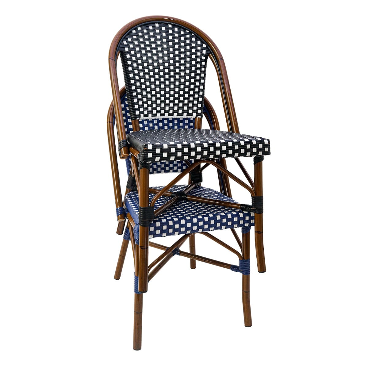 Synthetic Wicker & Bamboo Commercial Outdoor Chair in Blue and White - Image 3