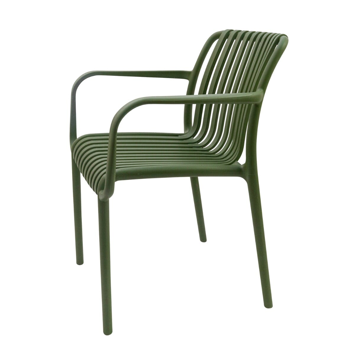 Stackable Indoor/Outdoor Arm Resin Chair With Striped Seat and Back in Green - Image 3
