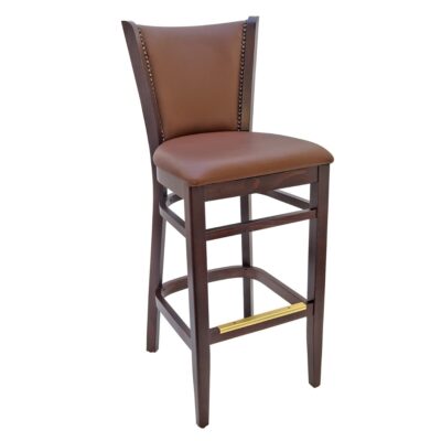 Fully Upholstered Solid Beechwood Restaurant Bar Stool with Nailhead Trim