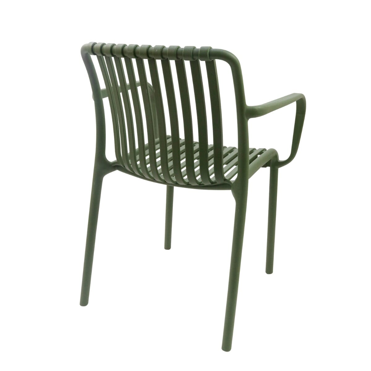 Stackable Indoor/Outdoor Arm Resin Chair With Striped Seat and Back in Green - Image 4