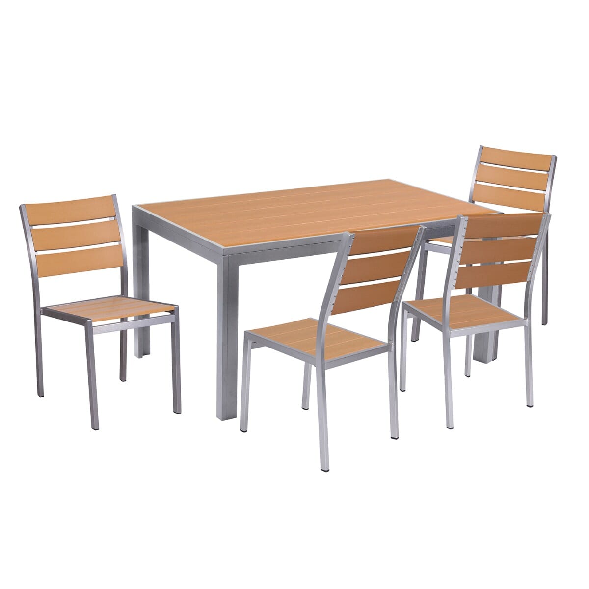 Brushed Aluminum Frame Stackable Outdoor Restaurant Chair With Tan Synthetic Teak Slats - Image 5