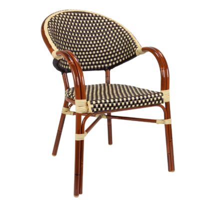 Stackable Rounded Back  Aluminum Bamboo Look Arm Chair
