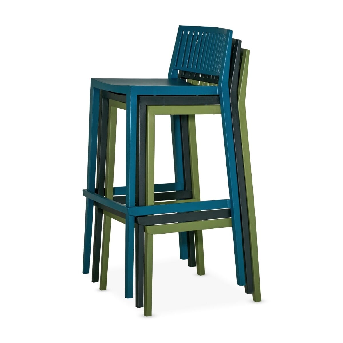 Vento Stackable Striped Back Outdoor Light Blue Resin Commercial Bar Stool - Image 5