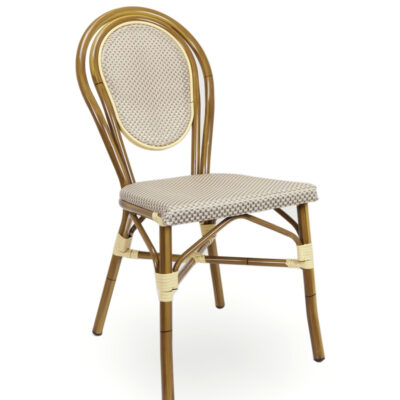 Stackable Aluminum Frame Bamboo Look Outdoor Chair with Rounded Back