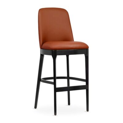 Custom Fully Upholstered Townsend Solid Wood Restaurant Bar Stool in Black