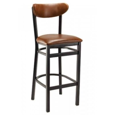 Black Metal Fully Upholstered  Commercial Bar Stool with Kidney Shaped Back