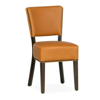 Fully Upholstered Custom Faux-Leather  Commercial Dining Chair with Nailhead Trim