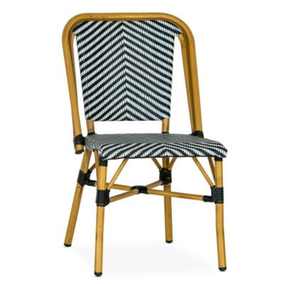 Wicker & Bamboo Commercial Outdoor Stackable Chair - Black/White