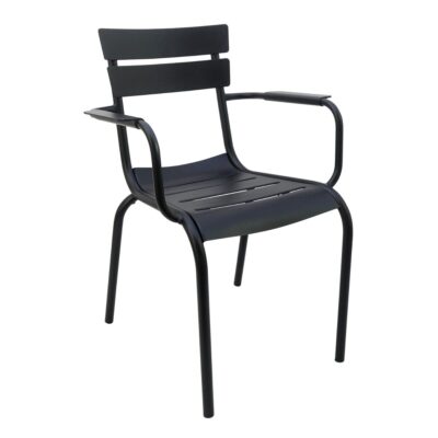 Stackable Aluminum Restaurant Arm Chair in Black