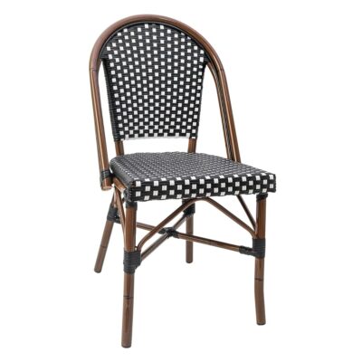 Synthetic Wicker & Bamboo Commercial Outdoor Chair in Black and White