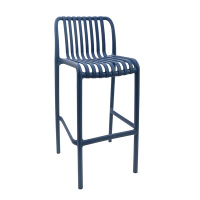 Stackable Indoor/Outdoor Resin Bar Stool With Striped Seat and Back in Blue