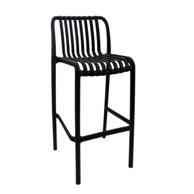 Stackable Indoor/Outdoor Resin Bar Stool With Striped Seat and Back in Black