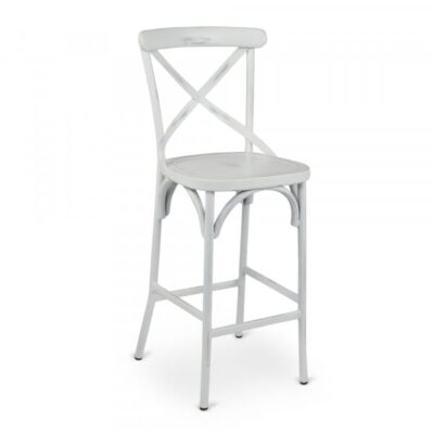 Antique-Look Aluminum Cross-Back Indoor/Outdoor Barstool in White