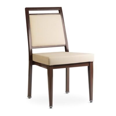 Atticus Prefabricated Beige Vinyl Banquet Chair in Walnut Finish
