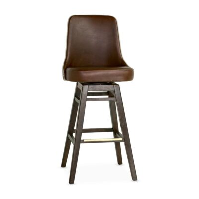 Finn Wood Commercial Bar Stool with Upholstered Seat and Nailhead Trim