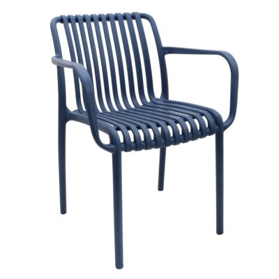 Stackable Indoor/Outdoor Arm Resin Chair With Striped Seat and Back in Blue