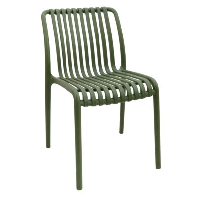 Stackable Indoor/Outdoor Resin Chair With Striped Seat and Back in Green