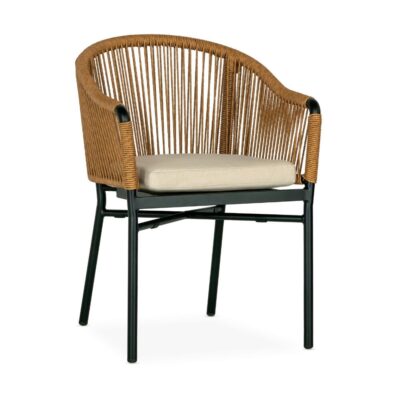 Aluminum Frame Outdoor Restaurant Bar Stool With Brushed Brown Synthetic Teak Slats