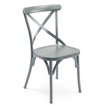 Antique-Look Stackable Aluminum Cross-Back Indoor/Outdoor Chair in Grey