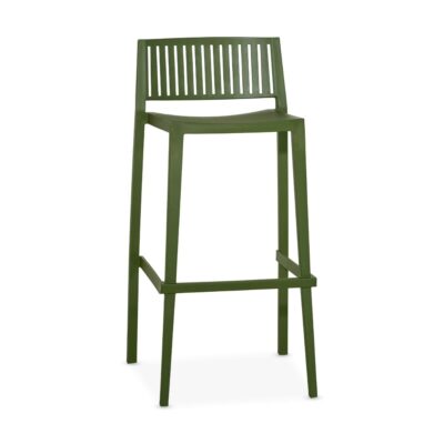 Vento Stackable Outdoor Resin Commercial Bar Stool with Striped Square Back in Olive