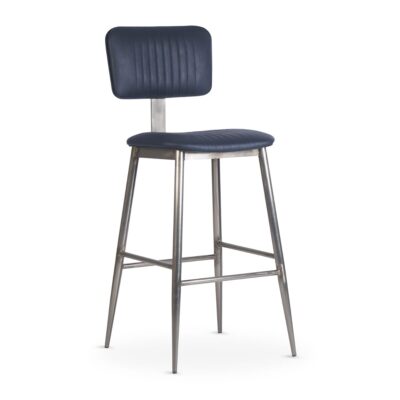 Willet Custom Fully Upholstered Industrial Steel Restaurant Bar Stool in Clear Coat