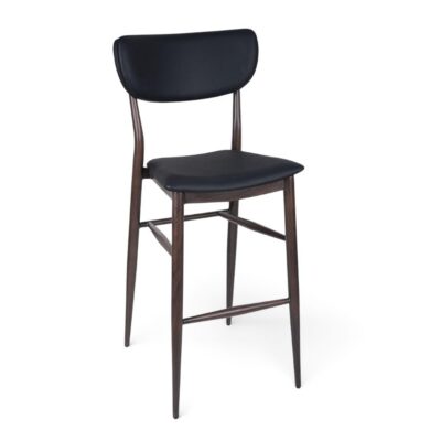 Quick Ship Walnut Steelgrain Restaurant Bar Stool with Black Vinyl