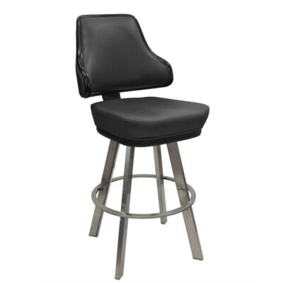Classic Casino-Style Black Vinyl Swivel Bucket Bar Stool with Clear-Coated Base