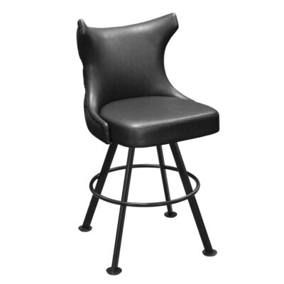 Tufted-Back Bucket Bar Stool with Large Rounded Black Frame