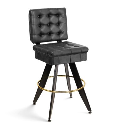 Tufted Bucket-Style Bar Stool with Angled Black Steel Frame