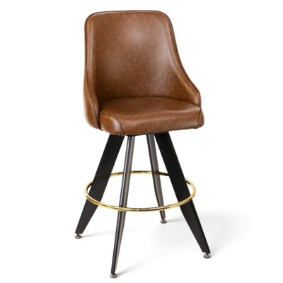 Tufted-Back Bucket Bar Stool with Angled Black Base and Vinyl Options