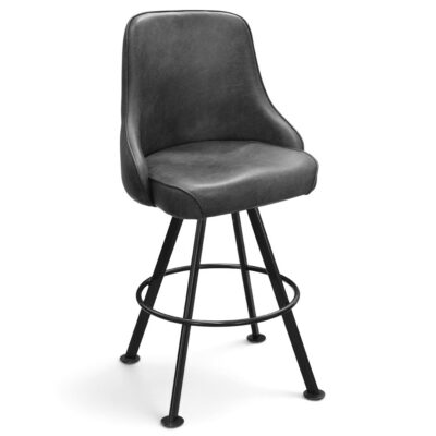 Tufted-Back Bucket-Style Bar Stool with Rounded Black Base