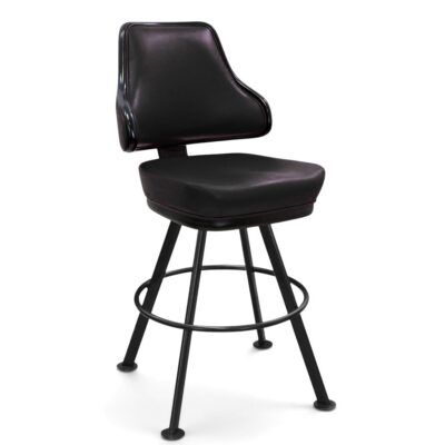 Classic Casino-Style Bucket Bar Stool with Large Rounded Black Frame and Black Vinyl