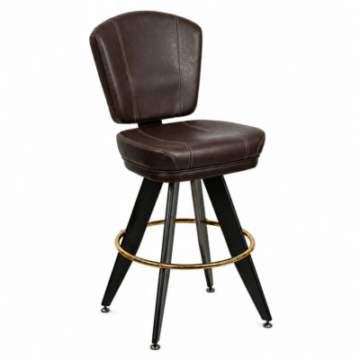Custom Upholstered Modern Bucket Bar Stool with Angled Black Frame