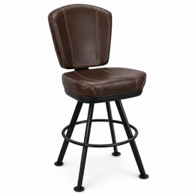 Custom Upholstered Modern Bucket Bar Stool with Large Rounded Black Frame